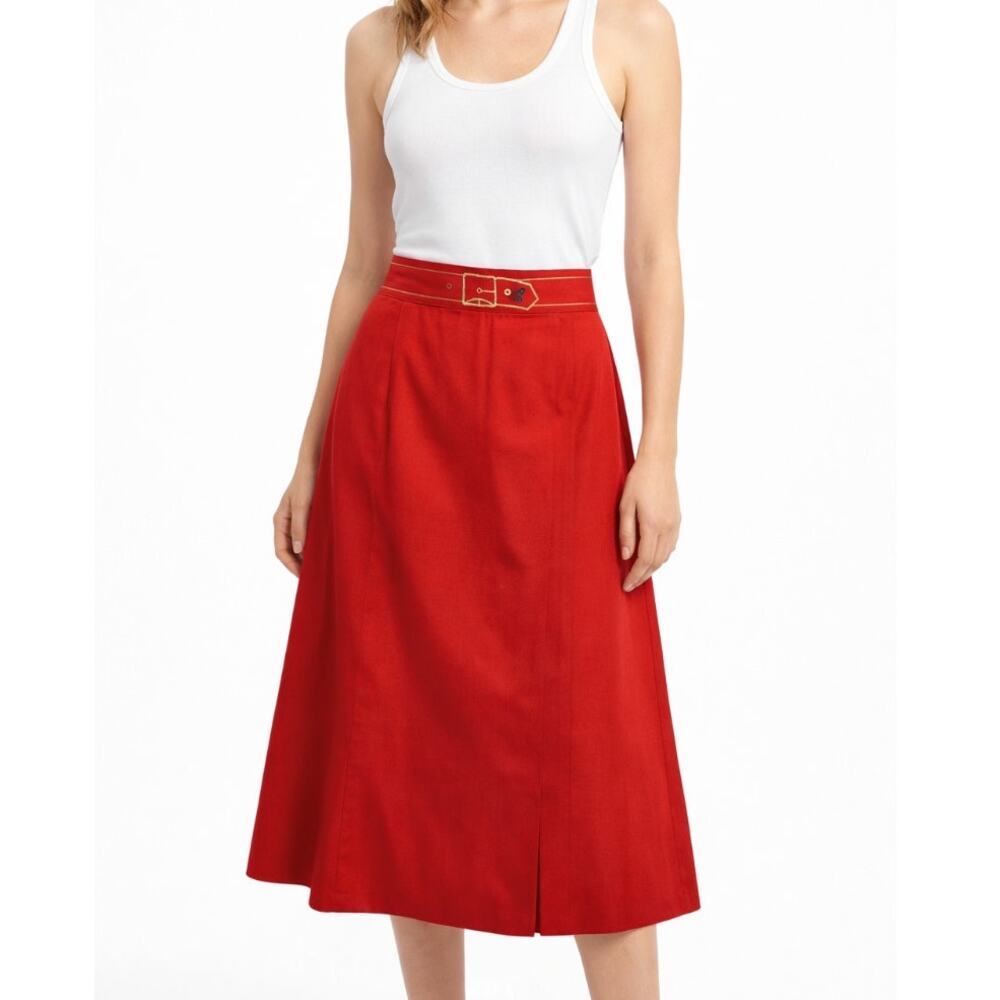 Vintage Roberta di Camerino Red Midi Skirt US 4-6 Trompe L’oeil Italian Designer